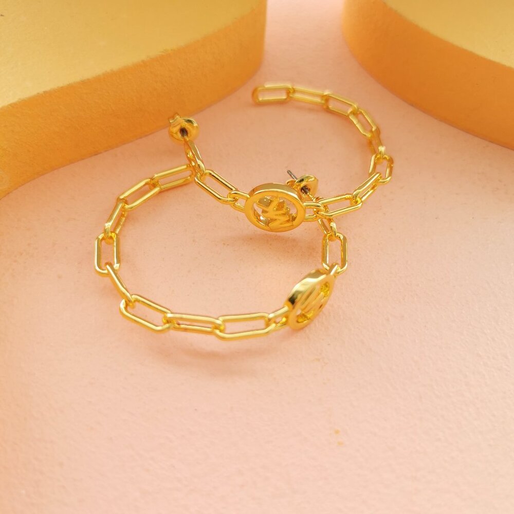 Michael Kors - Signature Hoop Chain Link Goldtone hoop earrings - NEW